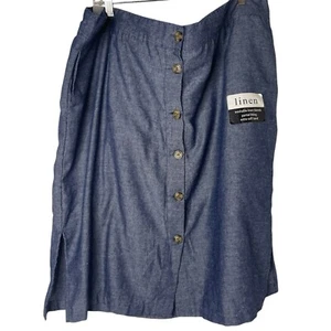 Dash Damengröße 2X Leinen Viskose Tetron Knopfleiste Rock jeansblau neu - Bild 1 von 7