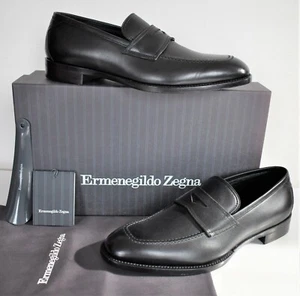Nuevos Zapatos de Vestir ERMENEGILDO ZEGNA Cuero Negro MOCASÍN DE CENTAVO EE. UU.-7 EU-6 - Imagen 1 de 12