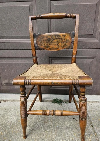 Vintage HITCHCOCK Dining Chair Harvest Gold Stenciling Rush Seat #3 Cover
