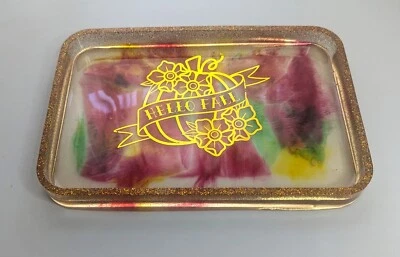 Fall Autumn serving tray pumpkin HELLO FALL holographic permanent vinyl Resin - Image 1 of 4