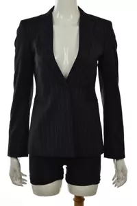 Chaqueta Blazer de Mujer DKNY Talla 2 Azul Marino Lana a Rayas Mangas Largas WTW - Imagen 1 de 4