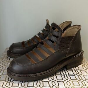Vintage Giraudon NY Y2K Strappy Leather Chunky Platform Booties size 38.5/8.5
