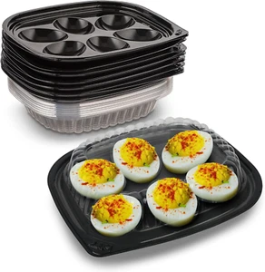 MT Products Clear Deviled Egg Containers with Lid 6.5" x 5.63" x 1.19" - Deviled - Picture 1 of 9