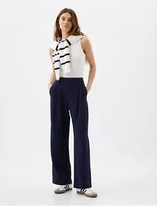 NWT Gap Navy Easy Crepe Trouser High Waisted Pleated Womens Size 12 Petite New - Picture 1 of 12