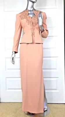 Cache Suit Skirt Jacket 8-10 Blush pale Coral Embellished Long sleeve Maxi set - Image 1 of 4