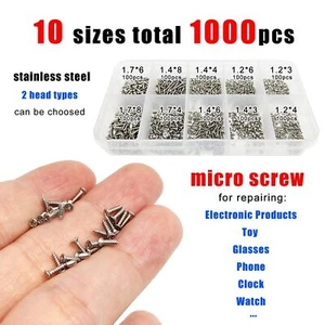 1000 Stck. M1,2 M1,4 M1,7 Edelstahl Micro Klein Gewindebohrer Holzschrauben Set Kit - Bild 1 von 8