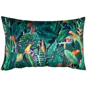 Lima Jungle Birds Black & Tropical Green Velvet XL Rectangular Cushion. 23x15" - Picture 1 of 5