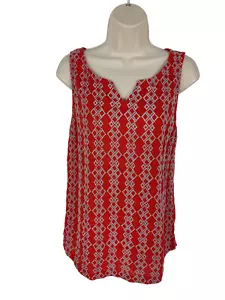 WOMENS NEXT UK 10 RED AZTEC EMBROIDERED SLEEVELESS SUMMER CASUAL VEST TANK TOP - Picture 1 of 3