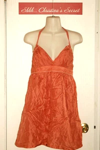 HERITAGE Dress Silk Short Coral Polka Dots Halter Open Back Lined Sz M * VG++ - Picture 1 of 8