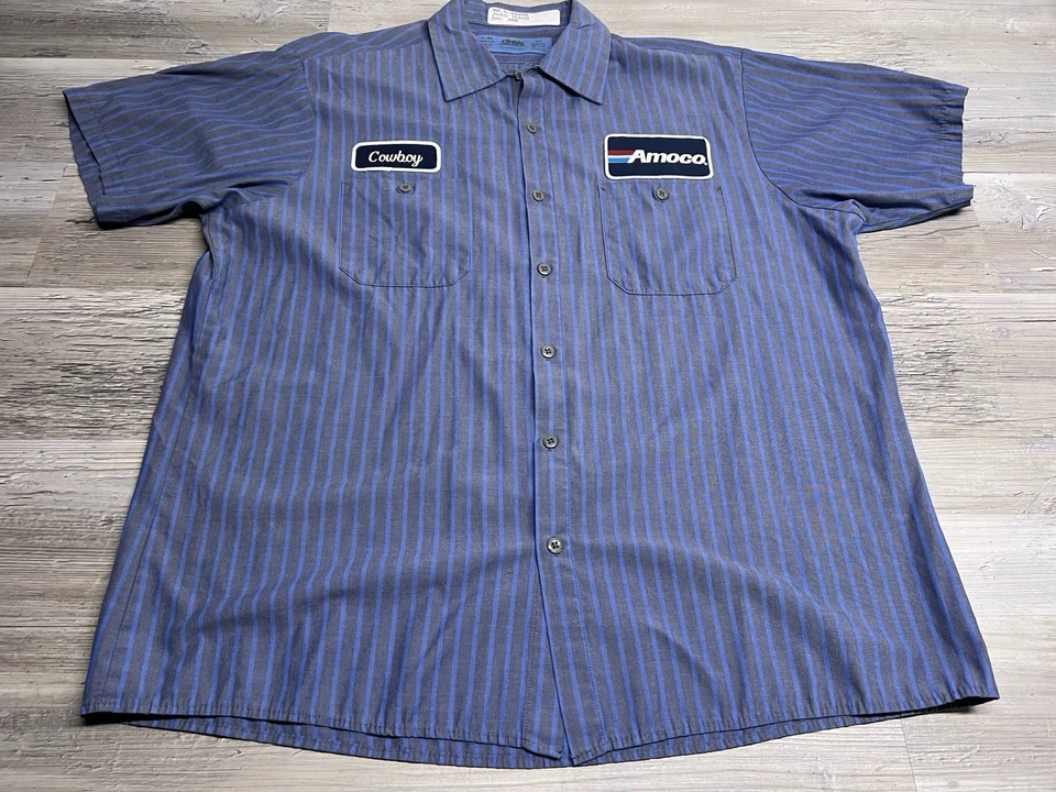 复古 Amoco 加油站机械工作衬衫儿童摇滚牛仔 Cintas 男式 XL 码 — 第 1/4 张图片