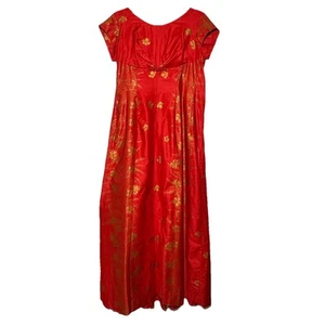 Vintage 60s Hawaiian Togs Maxi Dress Red Gold Metallic Floral Draped Back Small - Picture 1 of 13
