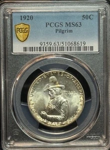 1920 Pilgrim Commemorative Silver Half Dollar 50c-CGS MS63, Nice White Coin - Picture 1 of 2