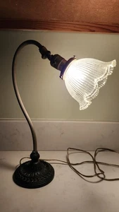 Vintage Black Silver Nickel Gooseneck Desk Lamp - Picture 1 of 11