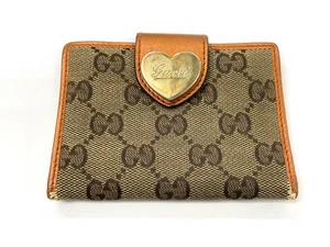 GUCCI GG Canvas × Leather Heart Hardware Card Case Pass Case 224261・0416 Brown - Picture 1 of 12