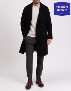RRP €859 THEORY Cashmere & Wool Baize Coat Size S Black Single Breasted - Picture 1 of 7