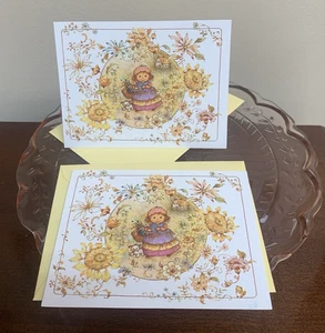 Mary Hamilton Girl Dog Flower Basket Cottage Blank Hallmark Note Card - Set of 2 - Picture 1 of 4