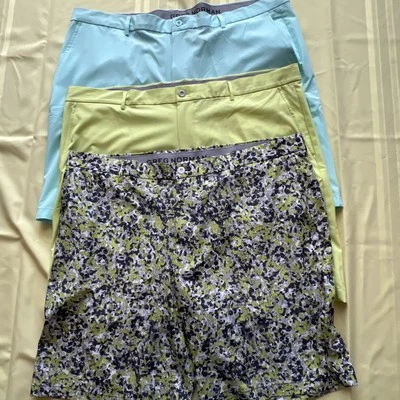 3 Pair Greg Norman Attack Life Flat Front Shorts 44 Colorful Green Grey Blue - Image 1 of 4