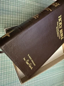 HEILIGE BIBEL SCHWARZER LEDEREINBAND ORAL ROBERTS GOLDSTEMPEL AN ERSTBESITZER - - Bild 1 von 5