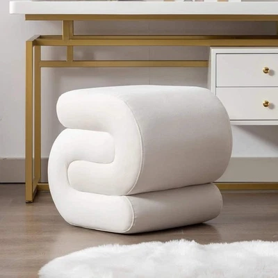 Velvet Vanity Stool Modern S-Shaped Pouf Ottoman Footrest Chair - Image 1 of 4