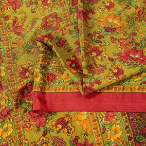 Sanskriti Vintage Bastelbedarf Wohndeko grün Blumenmuster 6Ydsari Mooskrepp - Bild 1 von 12