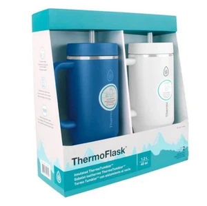 ThermoFlask 40 oz Insulated Stainless Steel Tumbler w Handle and Straw Lid 2pack - Picture 1 of 6