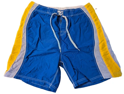 TRAJE DE BAÑO PARA HOMBRE BAÑADOR: OTTO Azul Amarillo Malla Rayas Board Shorts MEDIANO M Foto 1 de 4