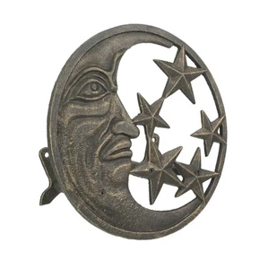 Cast Iron Crescent Moon and Stars Wall Mounted Garden Hose Holder Bronze Finish - Picture 1 of 5