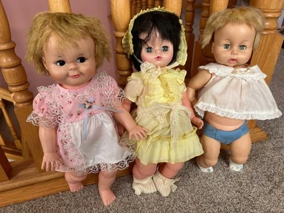 3 vintage vinyl hp child baby doll dolls lot Uneeda misc unknown - Image 1 of 4