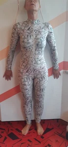 Money Print Catsuit Long Sleeve Jumpsuit Zip Front Fasching Cosplay M 🤑Dollar  - Bild 1 von 5