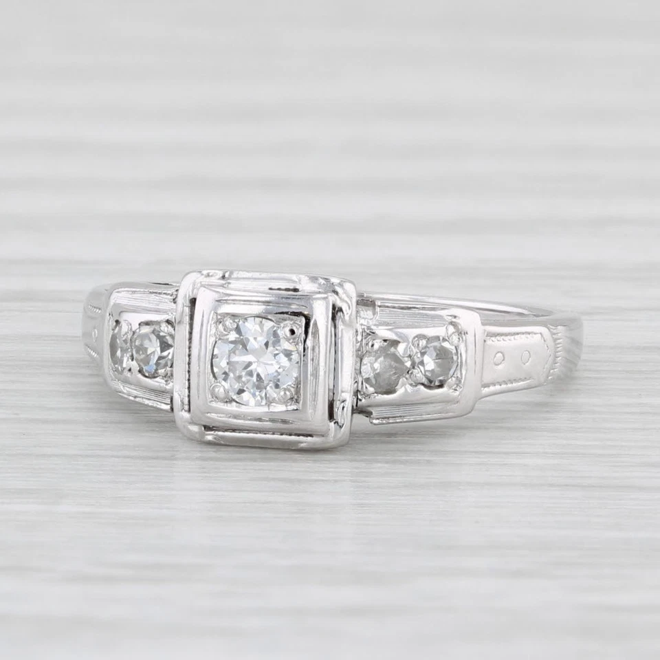 0.18ctw Diamond Engagement Ring 18k White Gold Size 5 Vintage - Image 1 of 4