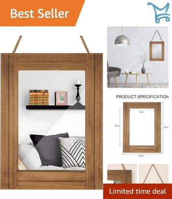 Rectangle Wall Mirror Farmhouse Wood 16x12 Rustic Decor Living Room Bathroom - Image 1 of 4