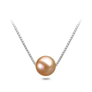 Collar colgante de perlas concha flotante rosa de 8,5 mm cadena de caja de plata de ley de 18" - Imagen 1 de 6