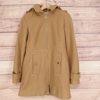 Abrigo Michael Michael Kors Mujer Pequeño Camel Tostado Mezcla de Lana Chaqueta con Capucha Cremallera Foto 1 de 4