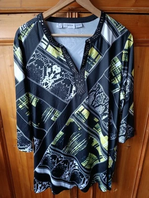 Blusenshirt Tunikashirt Damen Mia Moda 46 48 Gemustert Schwarz Weiß Gelb Blau - Bild 1 von 4