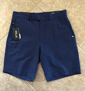 RLX Ralph Lauren Performance Shorts Sz 32 Tailored Fit Navy Dots 9" $115 NWT - Picture 1 of 7