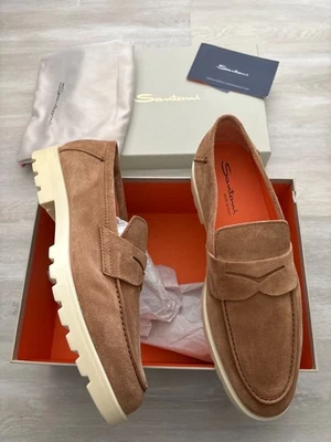 $950 Nuevos mocasines Santoni auténticos de gamuza de lujo sin cordones para hombre EE. UU. 10,5 Foto 1 de 4