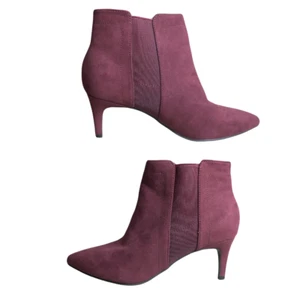 Ann Taylor Straight Stiletto Heel Suede Booties Boots Burgundy Feminine 7M NWOT - Picture 1 of 6