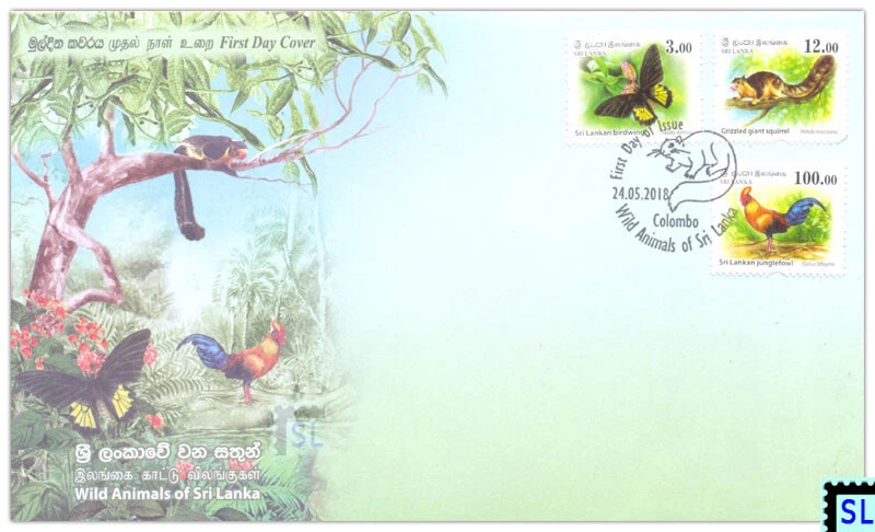 Selos do Sri Lanka 2018, animais selvagens, pássaros, borboletas, definitivos, FDC - Imagem 1 de 1
