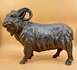 Important Japanese Meiji Solid Bronze Okimono - Ram Signed Kyomitsu - Picture 1 of 17