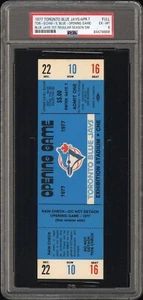 Juego de apertura de los Azulejos de Toronto 1977 boleto completo azul oscuro PSA ADN 6 pop 2 - Imagen 1 de 2