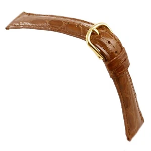 17mm DeBeer Honey Brown Handmade Genuine Crocodile Mens Watch Band Short - Picture 1 of 10