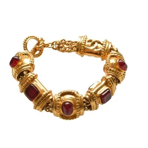 CHANEL Vintage super rare chain bracelet gold plated bracelet with red gripoix - Picture 1 of 6