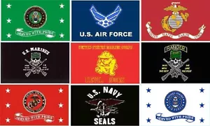 BANDERAS MILITARES 3X5FT SERVIDAS CON ORGULLO, SELLO MARINO, GUARDABOSQUES, PERROS DIABLO - Imagen 1 de 10