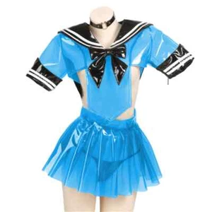 Women Sexy Clear PVC JK Suit Sailor Outfit Japanese Student Girls School Uniform - Picture 1 of 13
