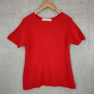 Zara Sweater Women Medium Red Soft Crochet Raglan Wool Blend Pullover Short Slve - Picture 1 of 13
