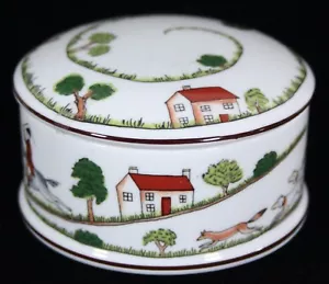 RAR! Crown Staffordshire Jagdszene 3,25" Runde Schmuckschatulle & Deckel NEU - Bild 1 von 7