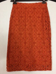 M&S Twiggy Skirt Hot Bronze (Orange) Straight Lace Lined Party L26” W27” UK 8 - Picture 1 of 12