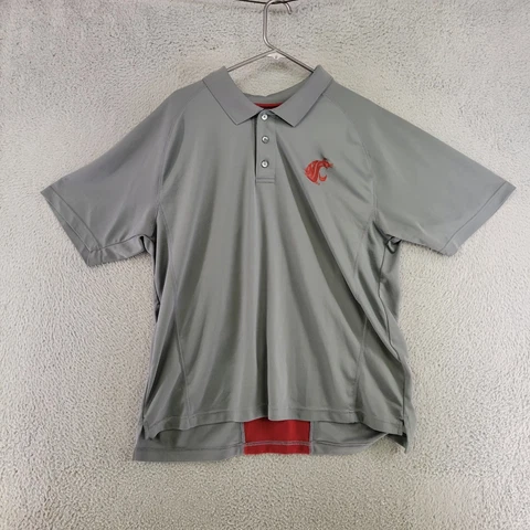 Washington State Cougars Polo Mens XL Extra Large Gray Short Sleeve 1/4 Button Cover