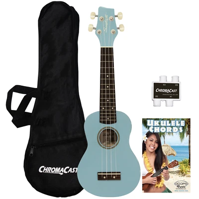 Ukelele soprano de tilo diente de sierra, azul Daphne, con accesorios Foto 1 de 4
