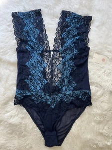 NEW W/TAG iCollection Plus Size Blue Lace Natalia Bodysuit Teddy Lingerie 2XL - Picture 1 of 15